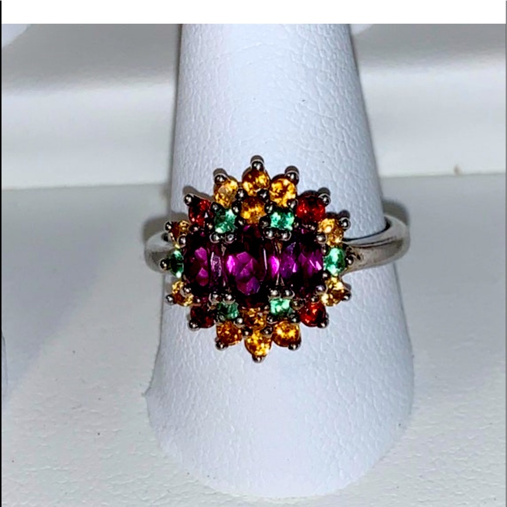 Multi gemstone sterling silver ring